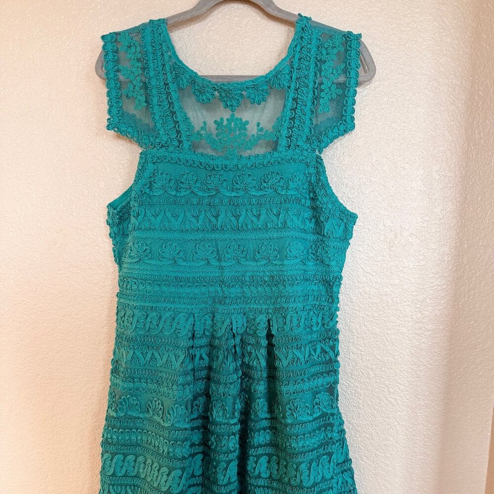 NWT Anthropologie Yoana Baraschi New Light Dress Turquoise Lace Detail (Size 14)
